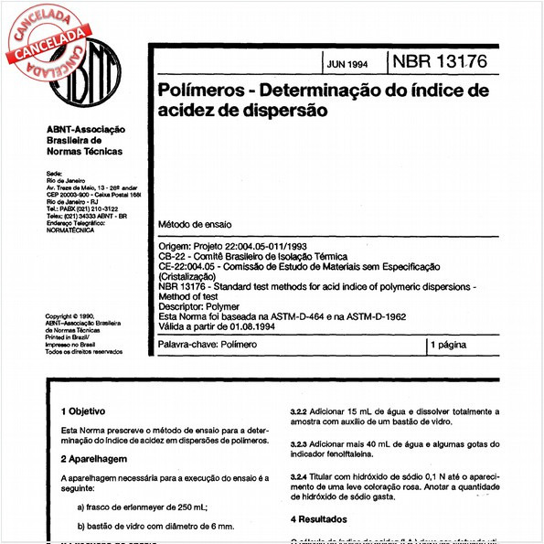 Polímeros - Determinação do índice de acidez de dispersão