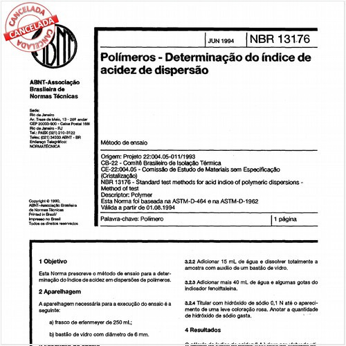 Polímeros - Determinação do índice de acidez de dispersão
