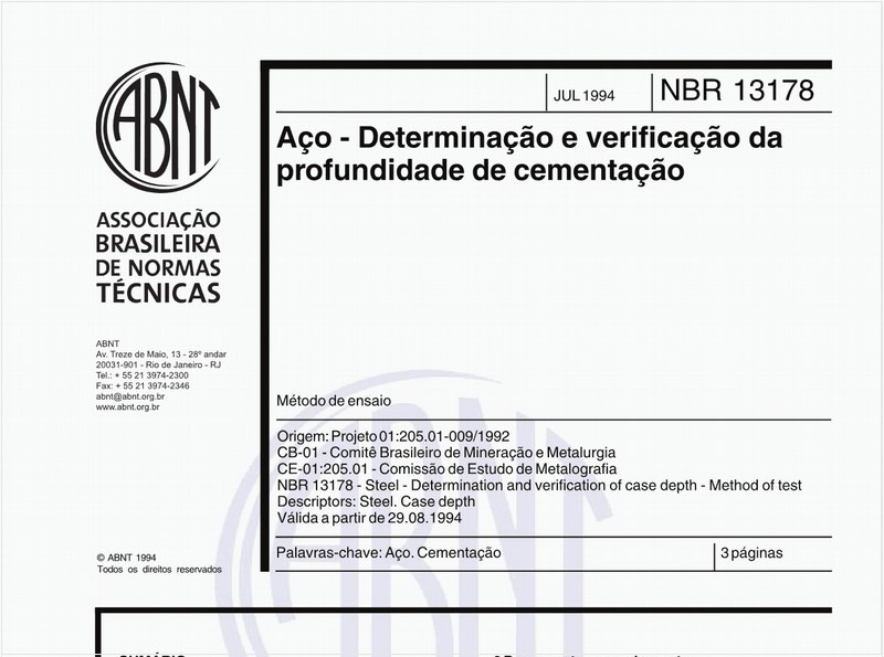 Aço - Determinação e verificação da profundidade de comentação - Método de ensaio