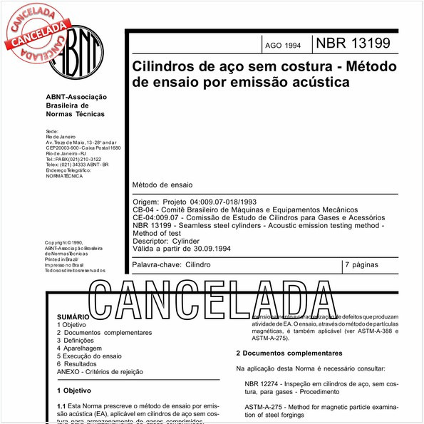 Cilindros de aço sem costura - Método de ensaio por emissão acústica