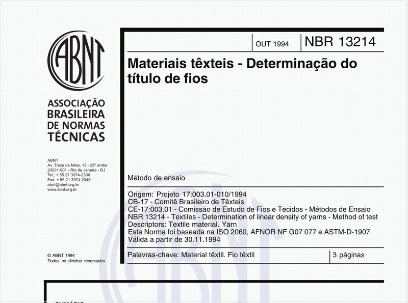 Materiais têxteis - Determinação do título de fios - Método de ensaio