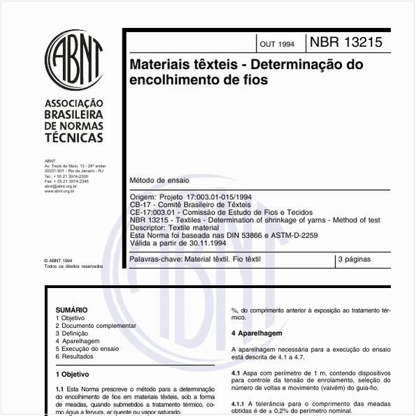 Materiais têxteis - Determinação do encolhimento de fios - Método de ensaio