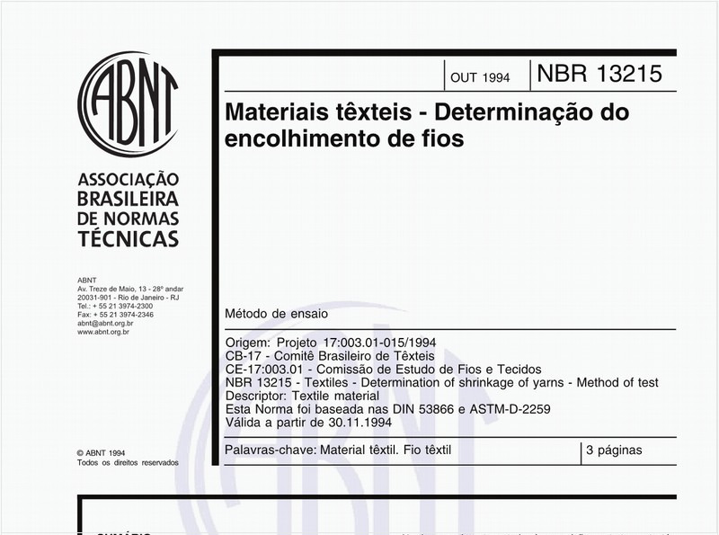 Materiais têxteis - Determinação do encolhimento de fios - Método de ensaio