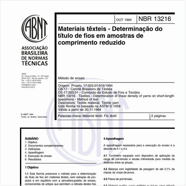 Materiais têxteis - Determinação do título de fios em amostras de comprimento reduzido