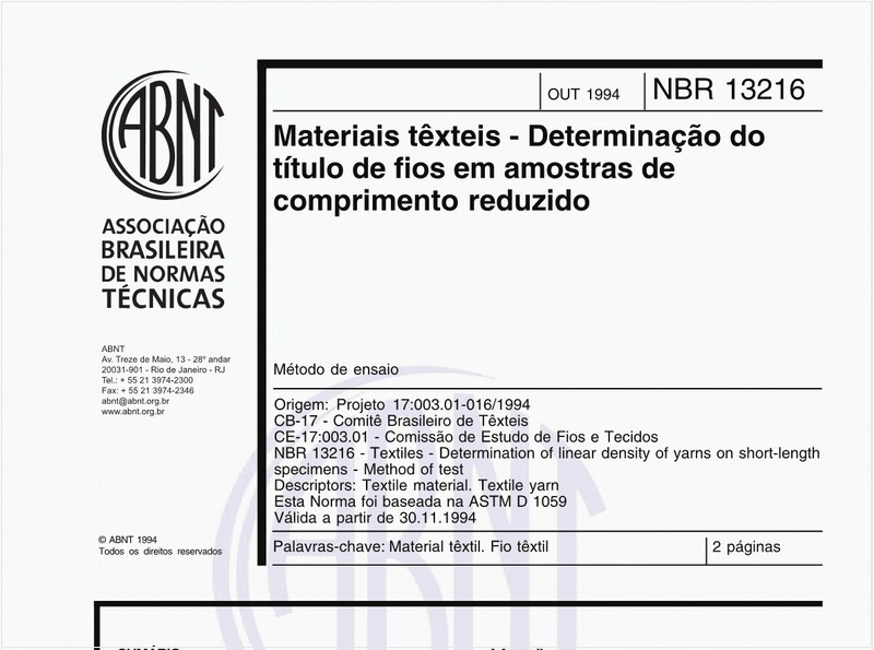 Materiais têxteis - Determinação do título de fios em amostras de comprimento reduzido