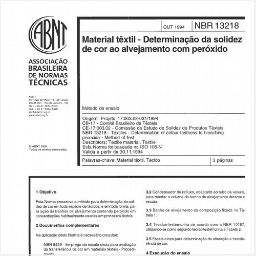 Material têxtil - Determinação da solidez de cor ao alvejamento com peróxido - Método de ensaio