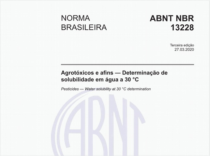 Agrotóxicos e afins - Determinação de solubilidade em água a 30 °C