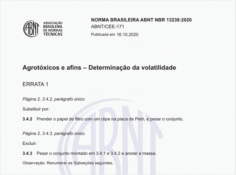 Agrotóxicos e afins - Determinação da volatilidade