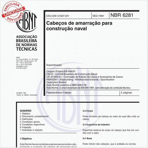 Cabeços de amarração para construção naval