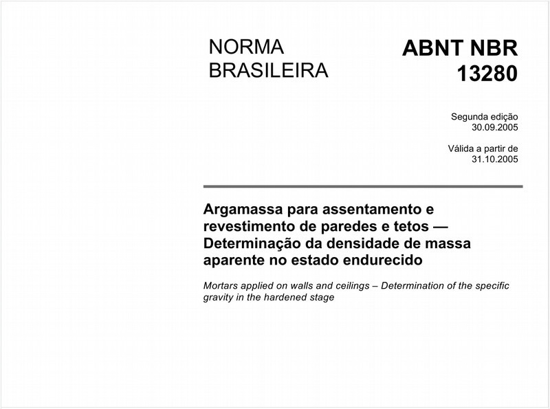 Argamassa para assentamento e revestimento de paredes e tetos - Determinação da densidade de massa aparente no estado endurecido