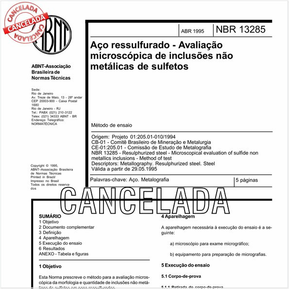 Aço ressulfurado - Avaliação microscópica de inclusões não metálicas de sulfetos