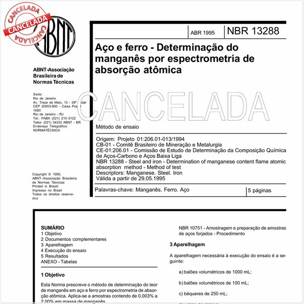 Aço e ferro - Determinação do manganês por espectrometria de absorção atômica