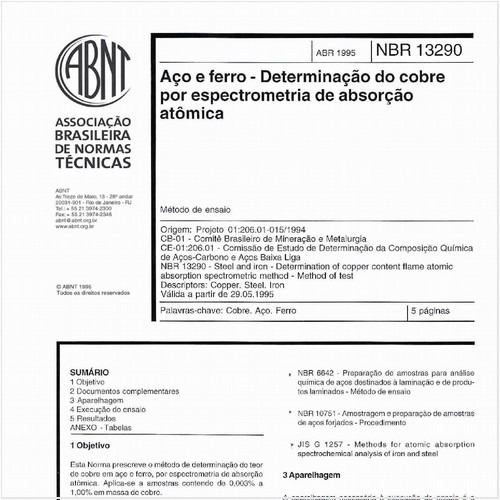 Aço e ferro - Determinação do cobre por espectrometria de absorção atômica - Método de ensaio