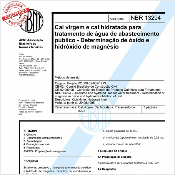 Cal virgem e cal hidratada para tratamento de água de abastecimento público - Determinação de óxido e hidróxido de magnésio