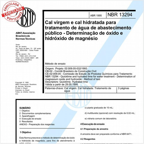 Cal virgem e cal hidratada para tratamento de água de abastecimento público - Determinação de óxido e hidróxido de magnésio