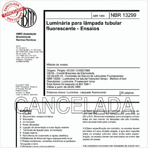 Luminária para lâmpada tubular fluorescente - Ensaios