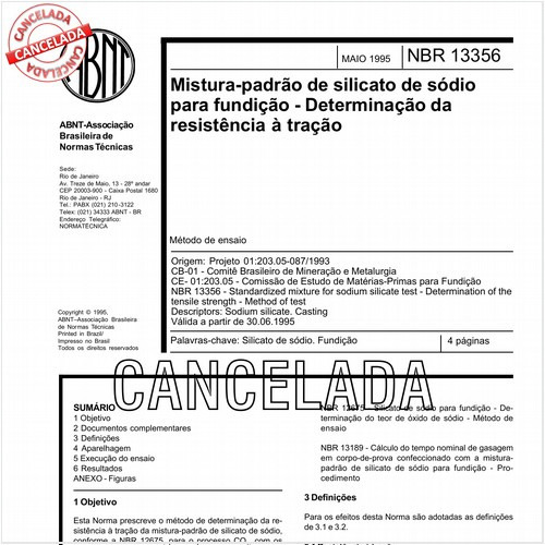Mistura-padrão de silicato de sódio para fundição - Determinação da resistência à tração