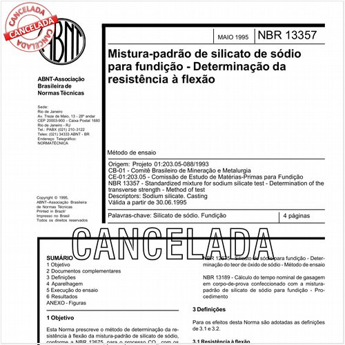 Mistura-padrão de silicato de sódio para fundição - Determinação da resistência à flexão