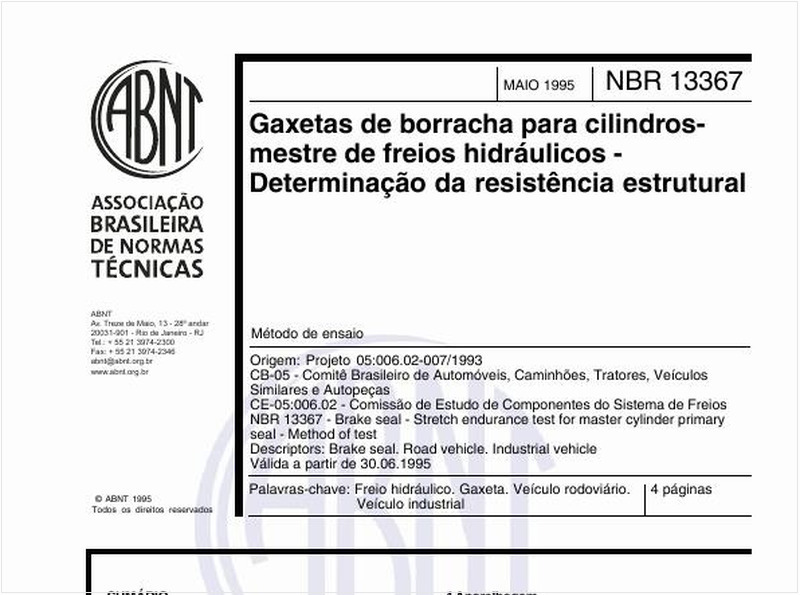 Gaxetas de borracha para cilindros-mestre de freios hidráulicos - Determinação da resistência estrutural - Método de ensaio