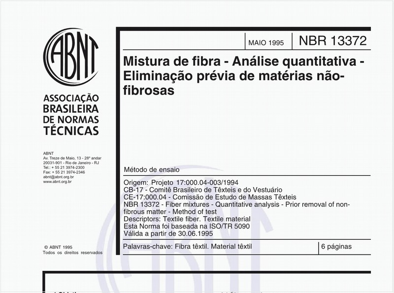 Mistura de fibra - Análise quantitativa - Eliminação prévia de matérias não-fibrosas - Método de ensaio