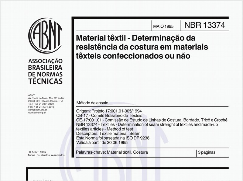 Material têxtil - Determinação da resistência da costura em materiais têxteis confeccionados ou não - Método de ensaio