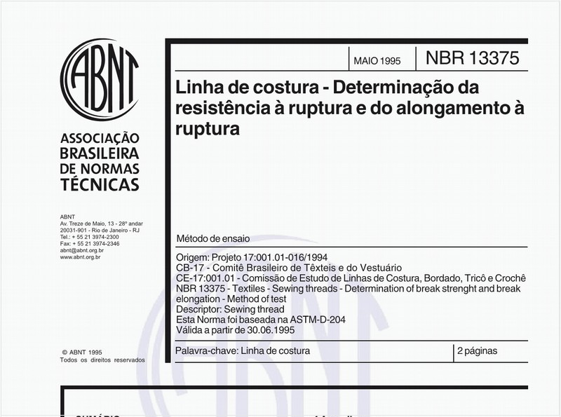 Linha de costura - Determinação da resistência à ruptura e do alongamento à ruptura - Método de ensaio
