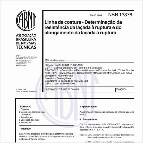 Linha de costura - Determinação da resistência da laçada à ruptura e do alongamento da laçada à ruptura - Método de ensaio