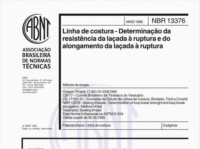 Linha de costura - Determinação da resistência da laçada à ruptura e do alongamento da laçada à ruptura - Método de ensaio