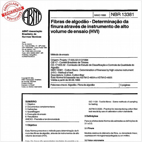 Fibras de algodão - Determinação da finura através de instrumento de alto volume de ensaio (HVI)
