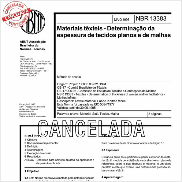Materiais têxteis - Determinação da espessura de tecidos planos e de malhas
