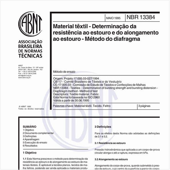 Material têxtil - Determinação da resistência ao estouro e do alongamento ao estouro - Método do diafragma