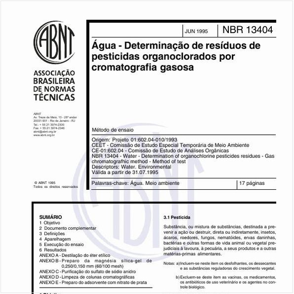 Água - Determinação de resíduos de pesticidas organoclorados por cromatografia gasosa - Método de ensaio