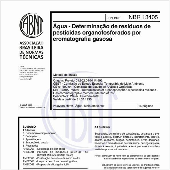 Água - Determinação de resíduos de pesticidas organofosforados por cromatografia gasosa - Método de ensaio