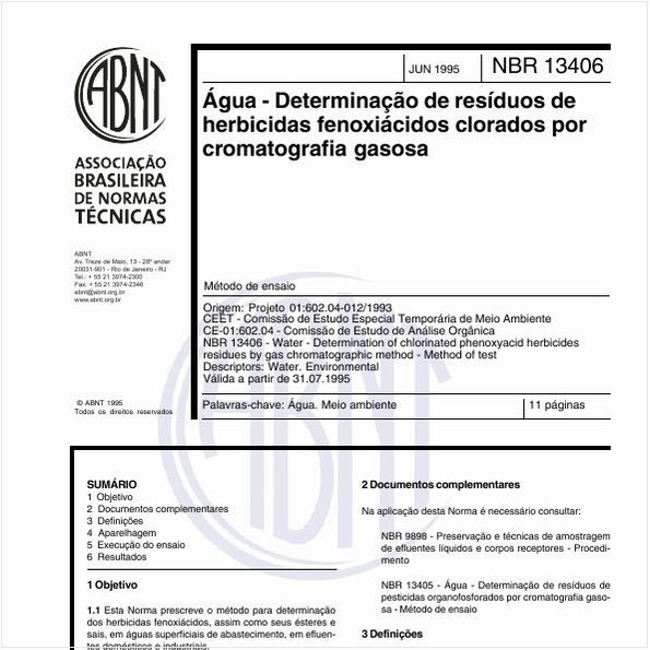 Água - Determinação de resíduos de herbicidas fenoxiácidos clorados por cromatografia gasosa - Método de ensaio