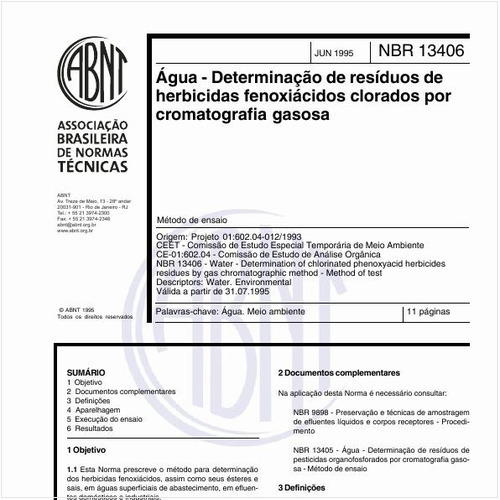 Água - Determinação de resíduos de herbicidas fenoxiácidos clorados por cromatografia gasosa - Método de ensaio