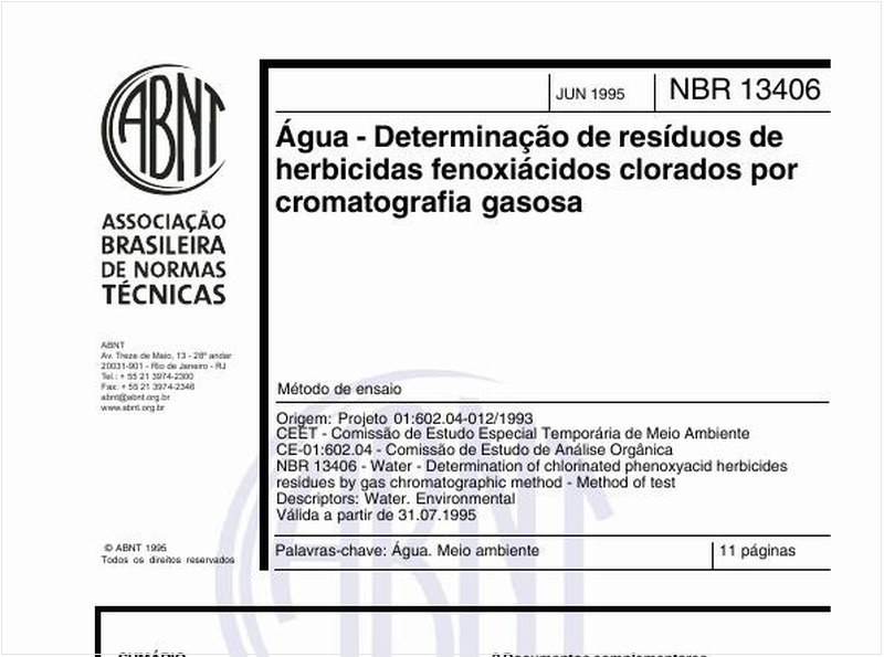 Água - Determinação de resíduos de herbicidas fenoxiácidos clorados por cromatografia gasosa - Método de ensaio