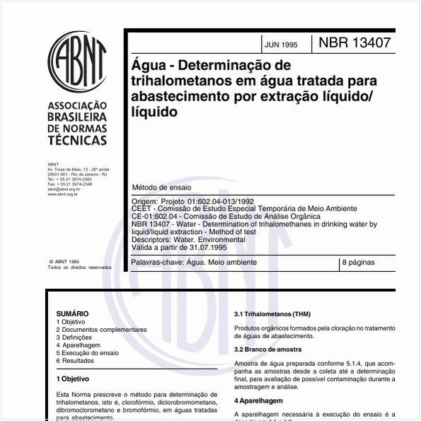 Água - Determinação de trihalometanos em água tratada para abastecimento por extração líquido/líquido - Método de ensaio