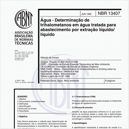 Água - Determinação de trihalometanos em água tratada para abastecimento por extração líquido/líquido - Método de ensaio