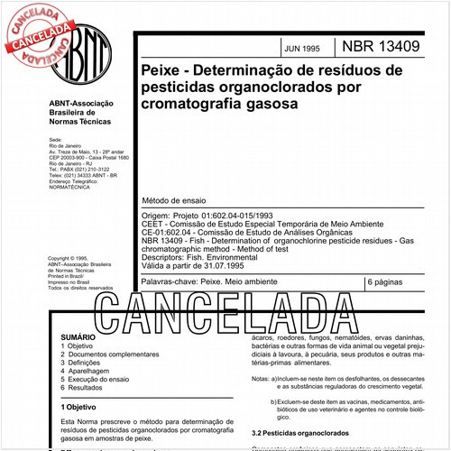 Peixe - Determinação de resíduos de pesticidas organoclorados por cromatografia gasosa