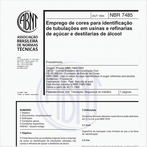 Emprego de cores para identificação de tubulações em usinas e refinarias de açúcar e destilarias de álcool