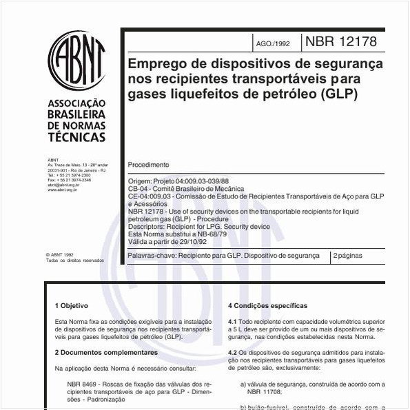 Emprego de dispositivos de segurança nos recipientes transportáveis para gases liquefeitos de petróleo (GLP) - Procedimento