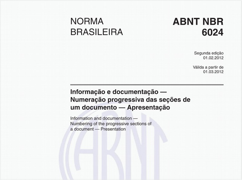 Informação e documentação — Numeração progressiva das seções de um documento — Apresentação