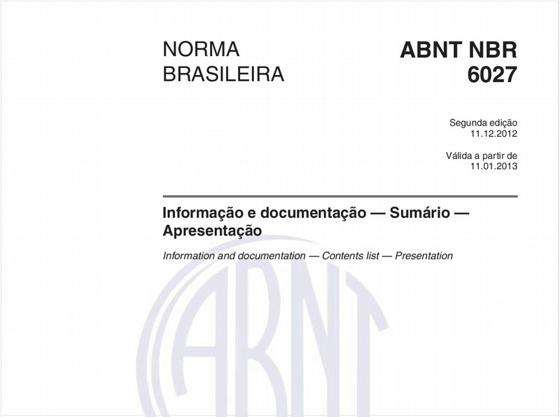 Informação e documentação — Sumário — Apresentação
