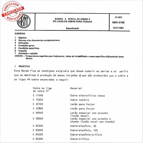 Barra e perfil de cobre e de ligas de cobre para forjar