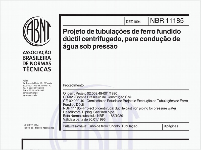 Projeto de tubulações de ferro fundido dúctil centrifugado, para condução de água sob pressão - Procedimento
