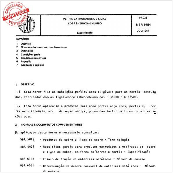 Perfis extrudados de ligas cobre-zinco-chumbo