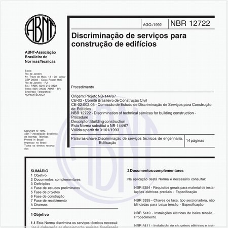 Discriminação de serviços para construção de edifícios - Procedimento