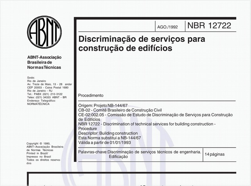 Discriminação de serviços para construção de edifícios - Procedimento