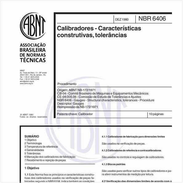 Calibradores - Características construtivas, tolerâncias