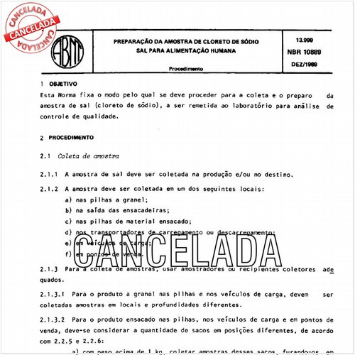 Preparação da amostra de cloreto de sódio - Sal para alimentação humana